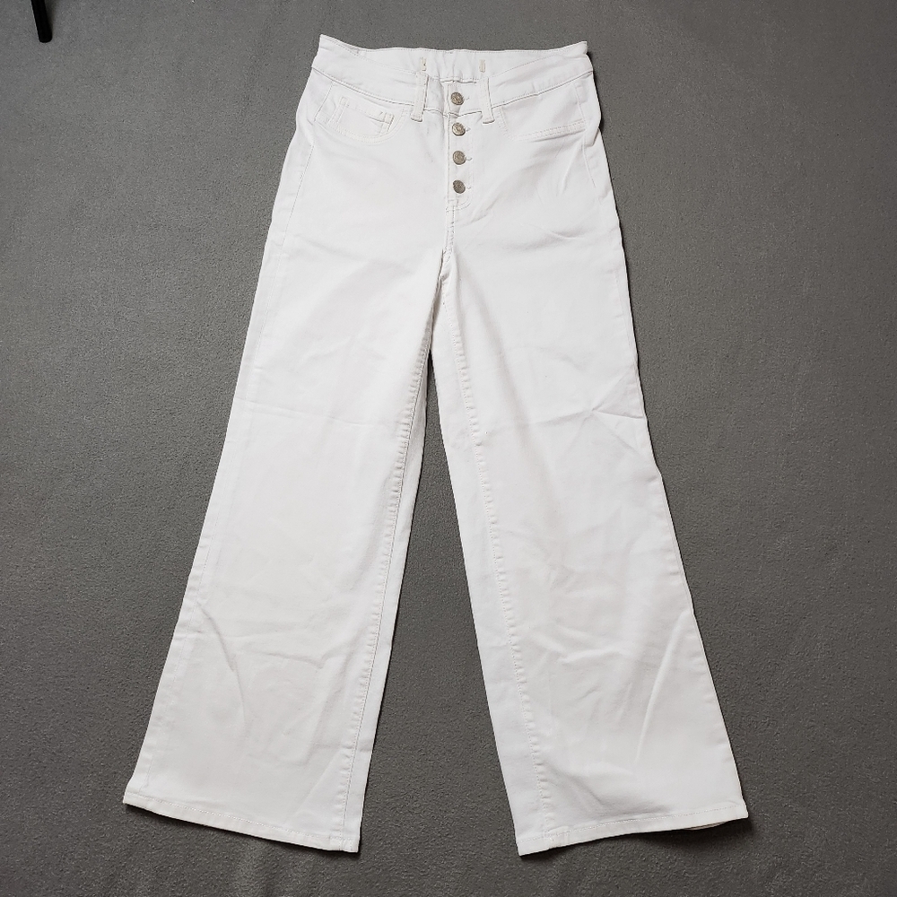 NWOT Denver Hayes white exposed Button fly high rise wide leg crop jeans Sz 8